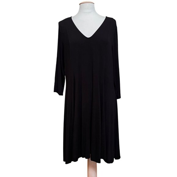 Torrid Solid Black 3/4 Sleeve V Neck A-Line Flowy Swing Dress Capsule 2 / 2X - Picture 1 of 8